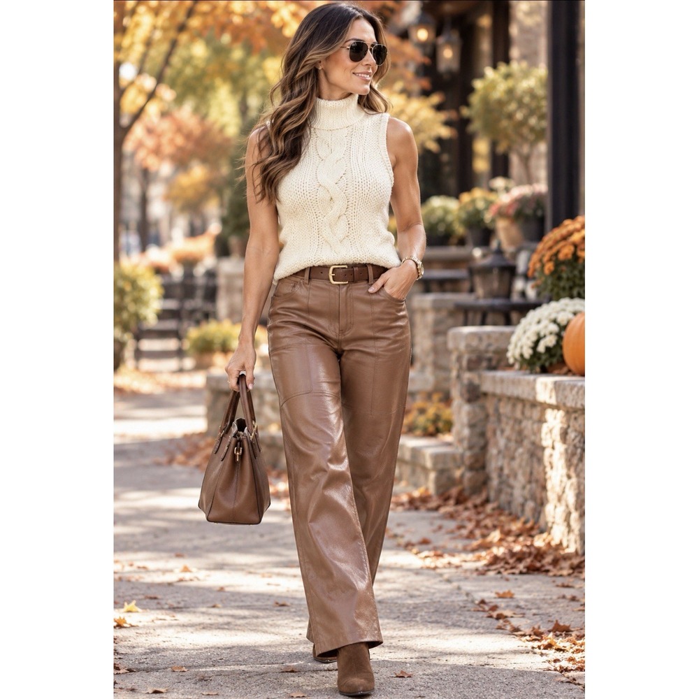 Meshki High Neck Cable Knit Top Women's XS Cream Sleeveless Sweater Vest Ribbed